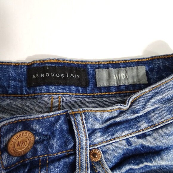 Aeropostale Midi Cut Off Cuffed Denim Jean Shorts Womens Size 00 Blue - Picture 3 of 8